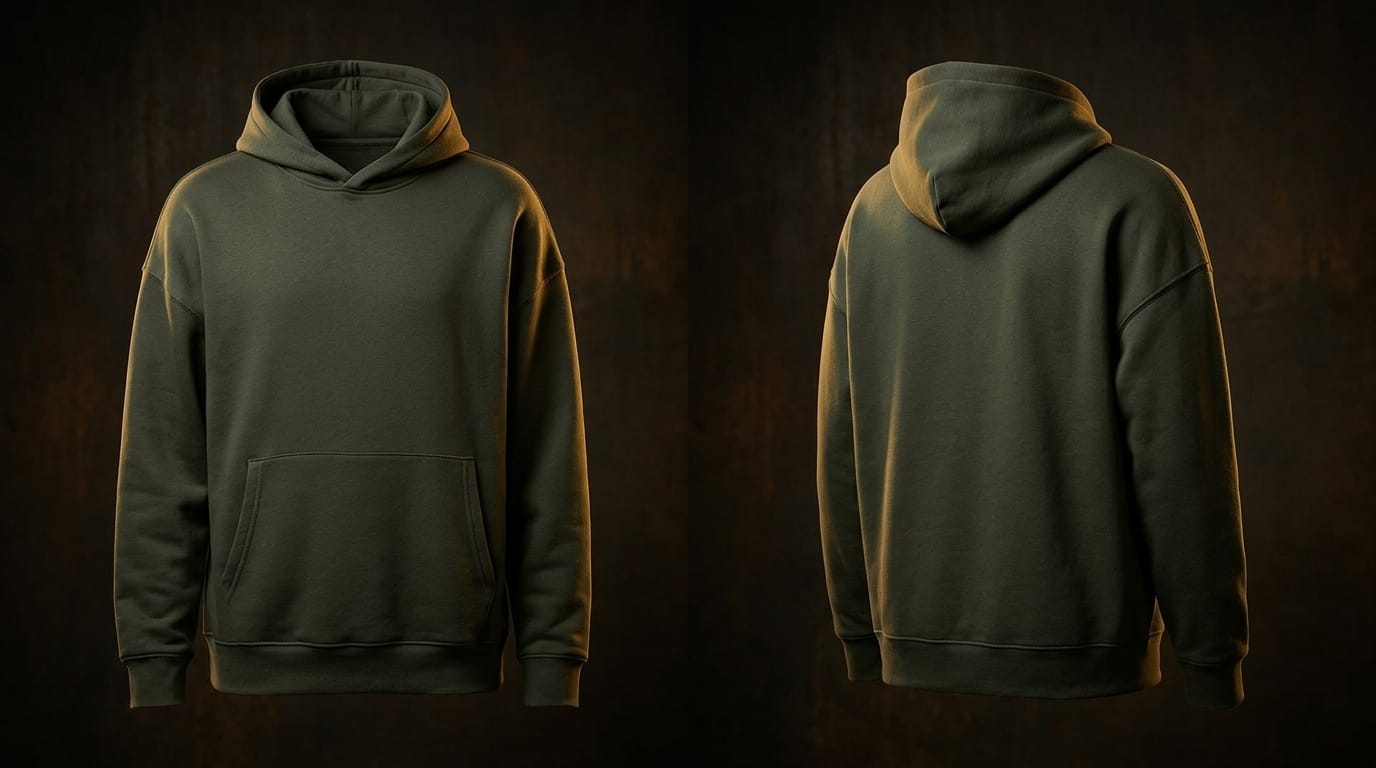 Stanley/Stella Unisex Chaser Hooded Sweatshirt SXU038 in Khaki Green, shown flat-lay with a clean minimalist look and no drawcord hood